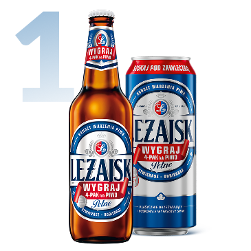 Obrazek przedstawia krok butelkę i puszkę piwa Leżajsk